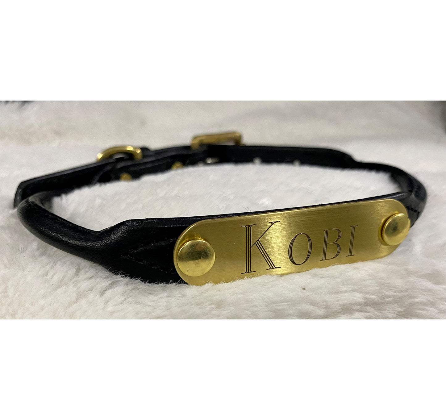 Personalized Amish Made Rolled Leather Dog Collar with One Brass Tag